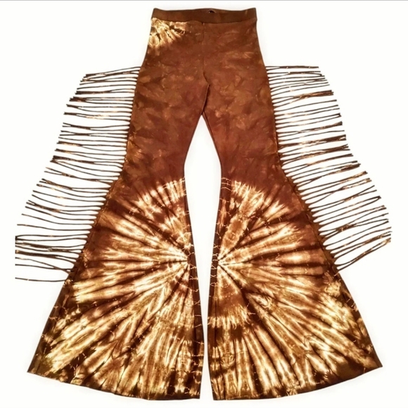 REGULAR LENGTH Tie Dye High Waisted Fringe Bell Bottoms - Festival Tie Dyed Pant - Picture 4 of 16